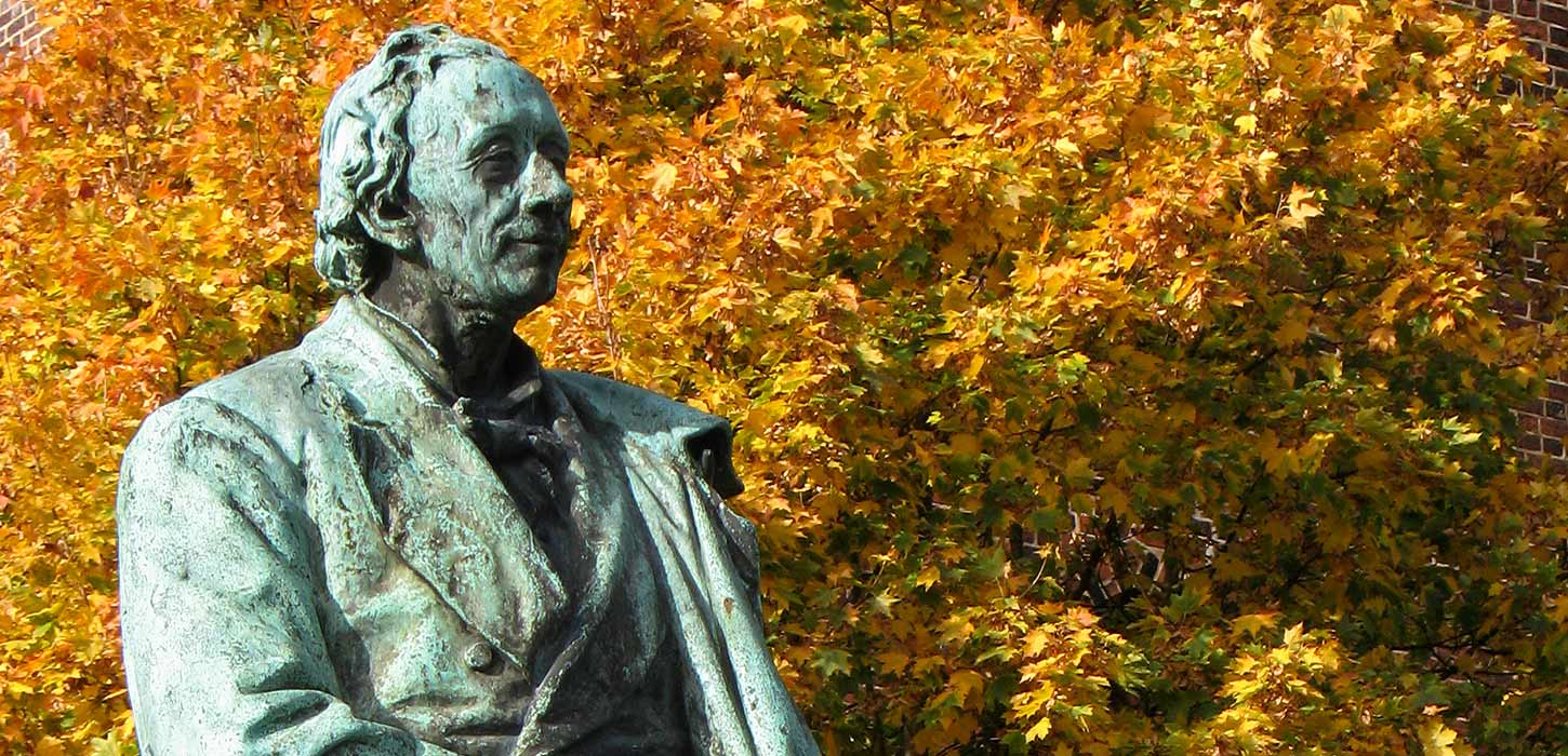 Hans Christian Andersen with autumn leaves
