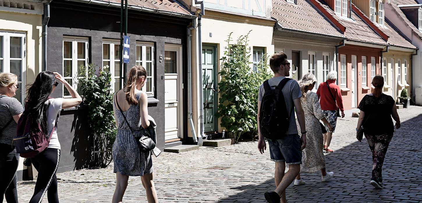 Guide og gruppe i Den Gamle Bydel