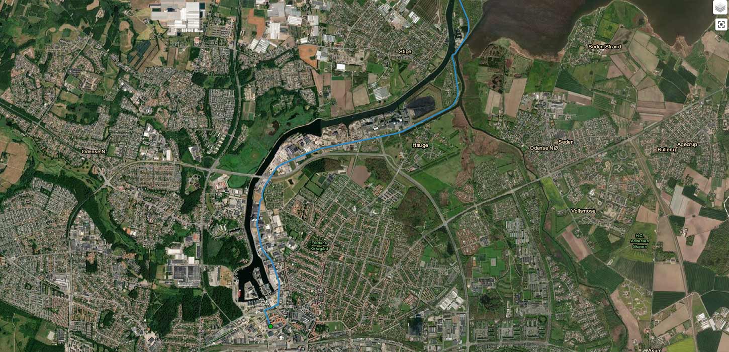 Ruten fra Storms Pakhus til Stige Ø