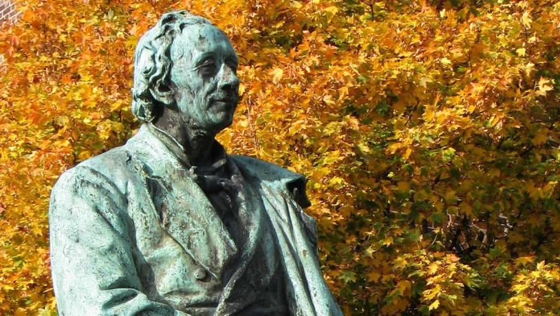 Hans Christian Andersen with autumn leaves
