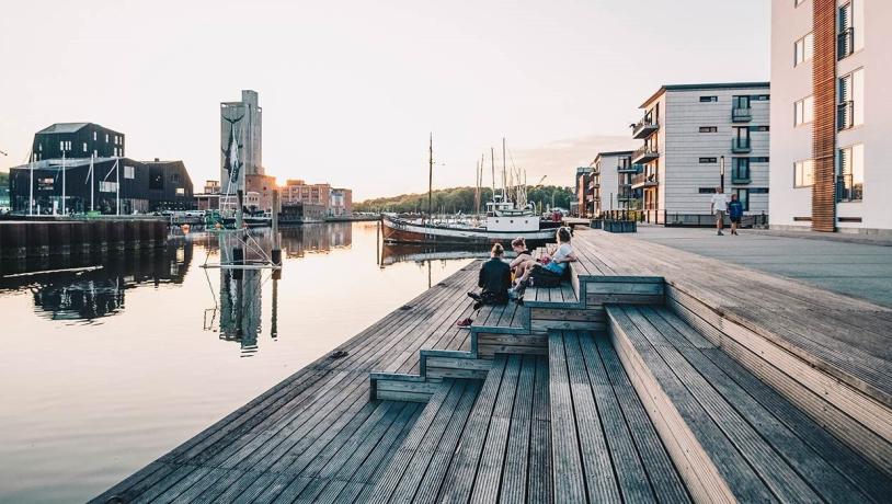 Sunset at the harbour lounging