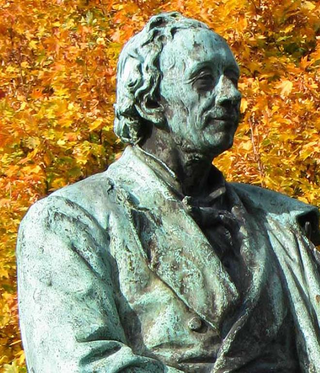 Hans Christian Andersen with autumn leaves