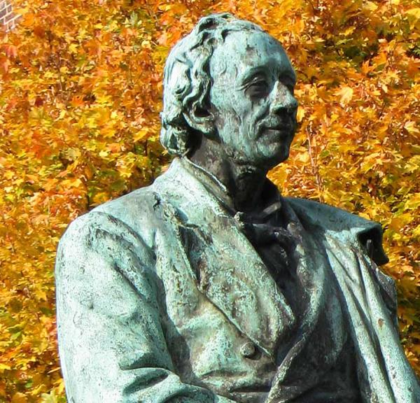 Hans Christian Andersen with autumn leaves