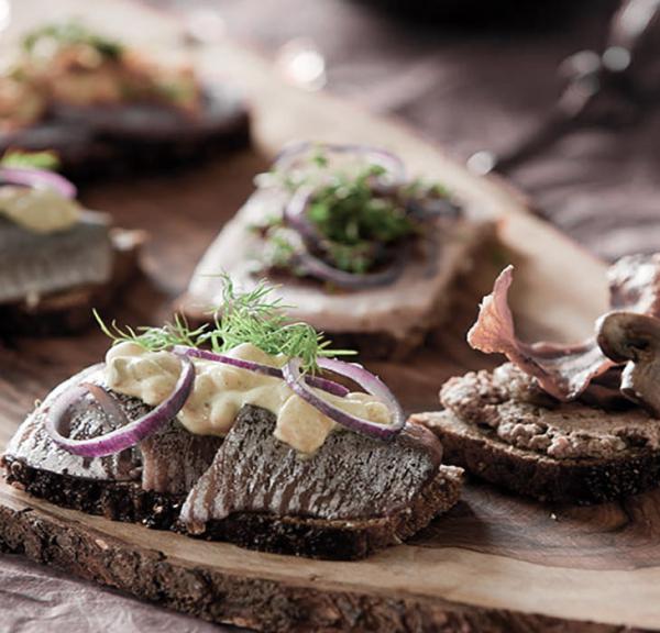 Open face sandwiches on a board