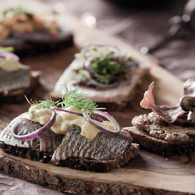 Open face sandwiches on a board