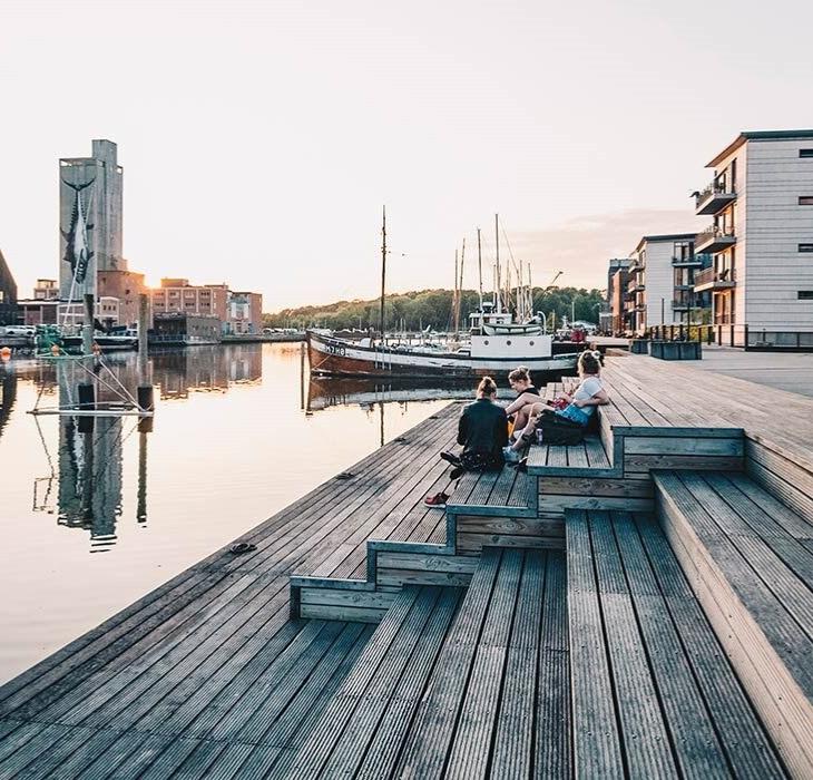 Sunset at the harbour lounging